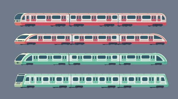 Набір Пасажирських Сучасних Електричних Швидкісних Поїздів Залізничне Метро Або Метро — стоковий вектор