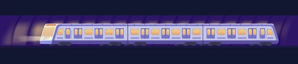 Pasajero moderno tren eléctrico de alta velocidad. Transporte ferroviario de metro o metro en túnel. Tren subterráneo Vector ilustración estilo plano . — Vector de stock