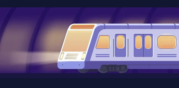 Επιβάτη σύγχρονες ηλεκτρικό τρένο υψηλής ταχύτητας. Υπόγειο σιδηρόδρομο ή μετρό μεταφορών στη σήραγγα. Υπόγειο σιδηρόδρομο επίπεδη στυλ εικονογράφηση διάνυσμα. — Διανυσματικό Αρχείο