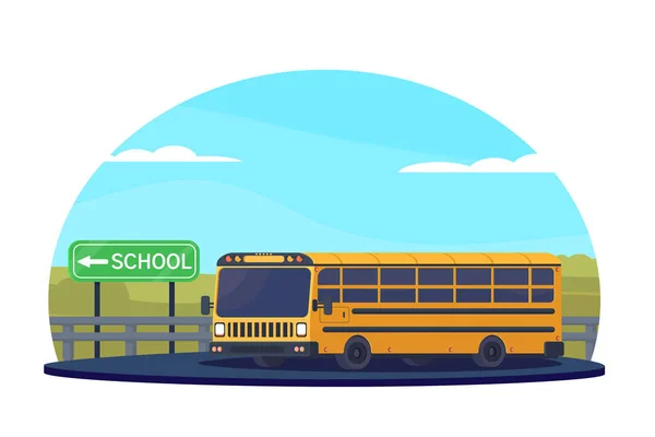 Шкільний автобус на дорозі. Автобус для перевезення дітей до шкіл. Векторні плоскі ілюстрації . — стоковий вектор