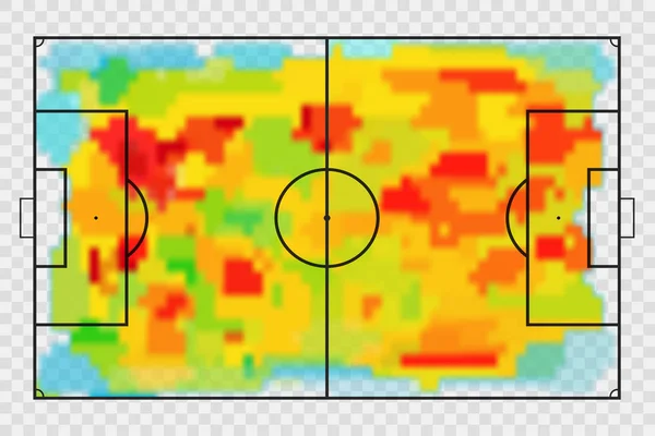 Fotbal Nebo Fotbalové Pole Tepelnou Mapou Mapa Umístění Hráčů Během — Stockový vektor