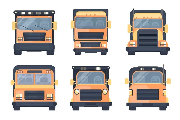 Conjunto Varios Tipos Camiones Vehículo Para Transporte Rápido Mercancías Servicio — Vector de stock