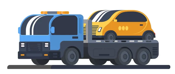 Gép Hibás Járművek Szállítása Autómentő Autó Kamion Platform Road Service — Stock Vector