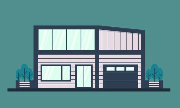Casa Moderna Com Garagem Árvore Jardim Ilustração Vetorial Visão Frontal —  Vetores de Stock