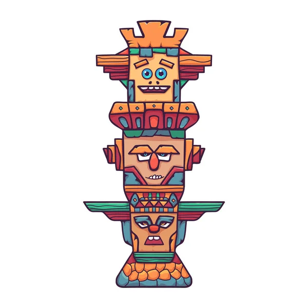 Totem Bois Coloré Une Colonne Bois Sur Piédestal Pierre Avec — Image vectorielle