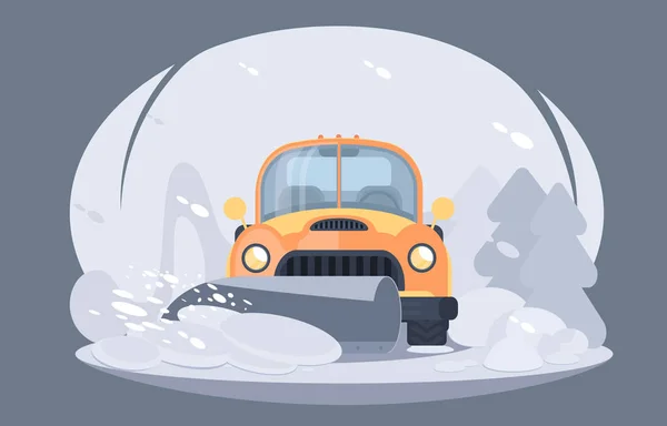 Process Snow Removal Road Pick Truck Snowplow Winter Highway Service — Stock Vector