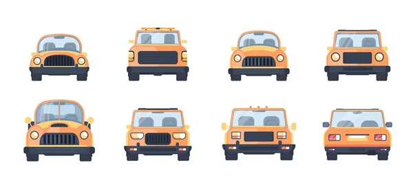 Set Diversi Tipi Auto Urbane Illustrazione Frontale Posteriore Auto Compatta — Vettoriale Stock