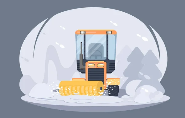 Yol Kar Kaldırılması Işlemidir Traktör Kar Temizleme Aracı Fırça Ile — Stok Vektör