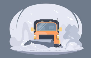 Snowplowing yol işlemidir. Kış otoyol servis. Düz vektör çizim.
