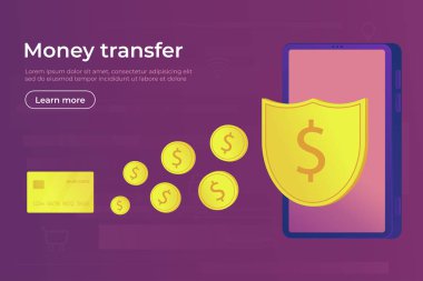 Online ödeme. Dijital güvenli para transferi ve işlem smartphone ve banka kartı kullanmak için.