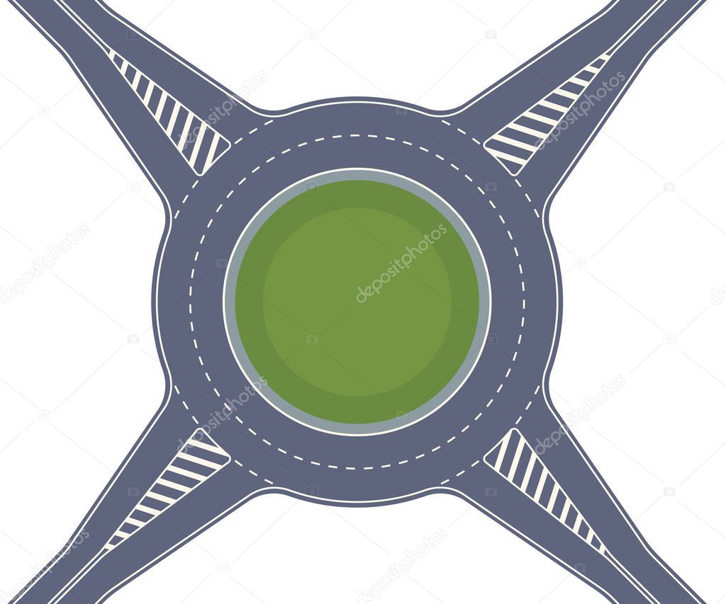 Roundabout road. Crossing of highways by type of ring intersection.