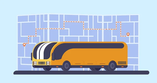 城市巴士 背景上有路线和地理标记的纸地图 运输乘客的车辆 向量例证 — 图库矢量图片