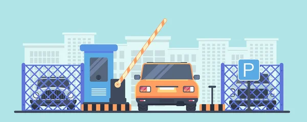 Korunan otopark arabalar için ödedi. Giriş ve çıkış booth ve bariyer denetim noktası aracılığıyla.