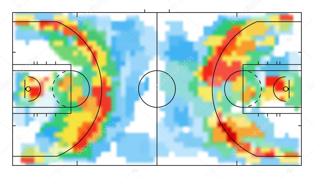 Basketball court with heat map. Tactical and strategy basketball background. Sport background.