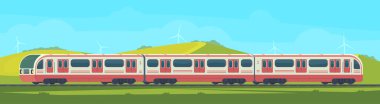 Yolcu modern elektrikli yüksek hızlı tren ile dağlık bir bölgede doğa manzara.
