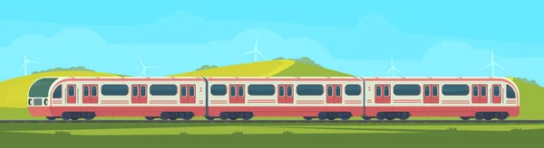 Yolcu modern elektrikli yüksek hızlı tren ile dağlık bir bölgede doğa manzara.