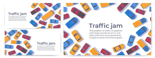 Пробки на дорогах. Большое скопление машин. Шаблон веб-баннера или плаката
.