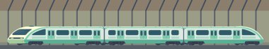 Yolcu modern elektrikli yüksek hızlı tren. Tren metro veya Tünel metro nakliyesi. Yeraltı tren vektör çizim düz stil.