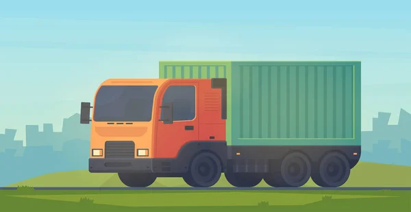 Container-LKW für die Lieferung von Waren. Logistikdienstleistungen. Vektorflache Illustration. — Stockvektor