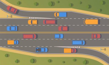 Üst görünüm yol kavşak. Doğru dönüş dalları ve kongreler.