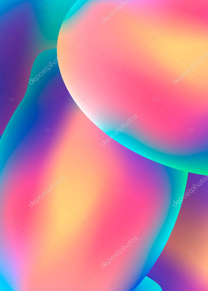 Abstract background with gradient color shapes. Liquid color cover. Holographic shape element. Vector background