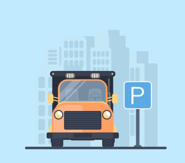 Şehir içinde araba park yeri. Park alanı için işaret