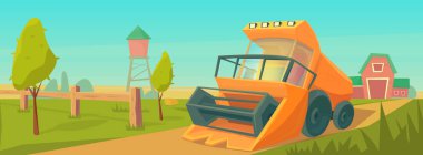 Tarım. Hasat ve kırmızı ahır ile çiftlik kırsal peyzaj ve su kulesi .