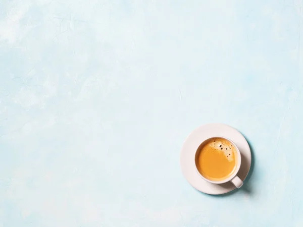 Top View Cup Coffee Espresso Blue Pastel Background — Stock Photo, Image