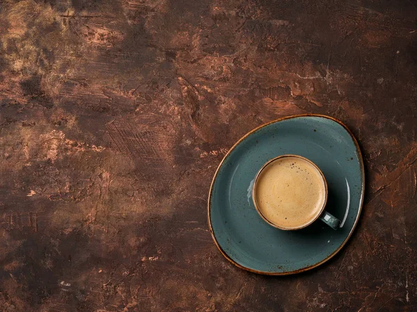 Ovanifrån Kopp Espresso Mörk Koppar Bakgrund — Stockfoto