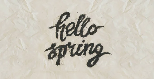 Lettering Hello Spring Made Soil Paper Background — Stock Photo, Image