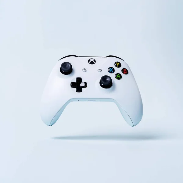 Xbox Gamepad Denetleyicisinin Joystick Kopya Alanı Pastel Mavi Zemin Üzerine — Stok fotoğraf