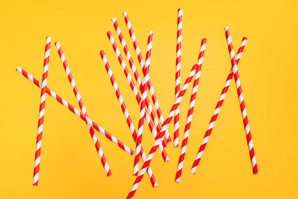 Colorful Drinking Straws Beverage Bright Yellow Background — Stock Photo, Image