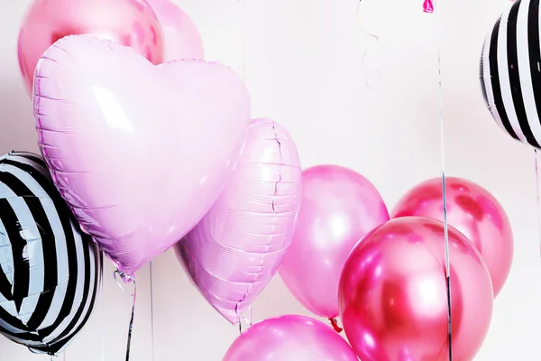 Set Pink Striped Balloons Form Heart Pink Striped Pastel Pink — Stock Photo, Image