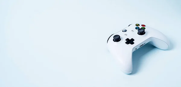 Xbox Gamepad Vezérlő Botkormány Pasztell Kék Háttérben Másol Hely — Stock Fotó