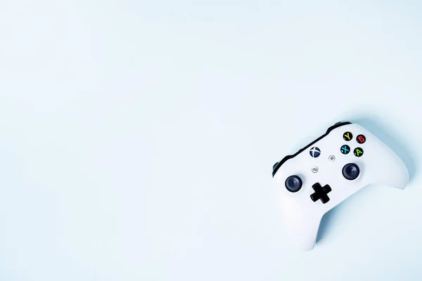 Xbox Gamepad Controller Joystick Pastelově Modré Pozadí Kopie Prostoru — Stock fotografie