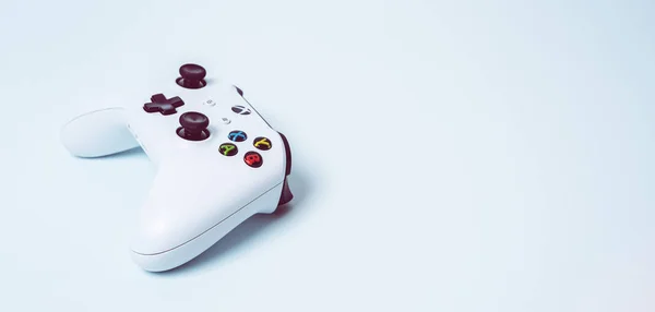 Xbox Gamepad Registeransvarige Joystick Blå Pastell Bakgrund Med Kopia Utrymme — Stockfoto