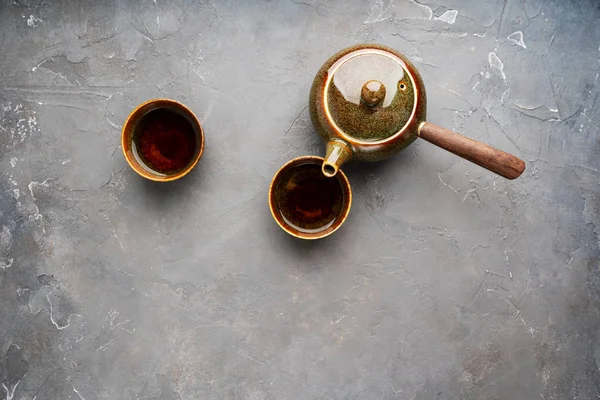 Top Uitzicht Van Traditionele Klei Japanse Theepot Kyusu Met Kant — Stockfoto