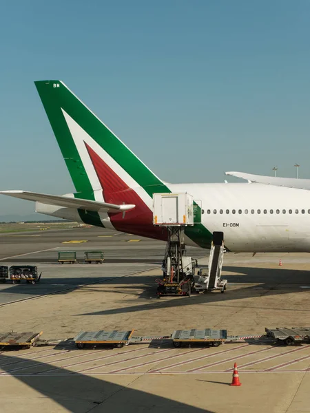 Ground handling equipment at International Airport Leonardo, Fiumicino, Rome, Italy in September 6, 2018