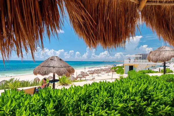 Spiaggia Caraibica Mare Turchese Paesaggio Paradisiaco Cancun Playa Delfines Quintana — Foto Stock