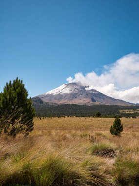 Karlı Popocatepetl volkan Izta-Popo Zoquiapan Milli Parkı, Meksika'dan görülen duman çıkan
