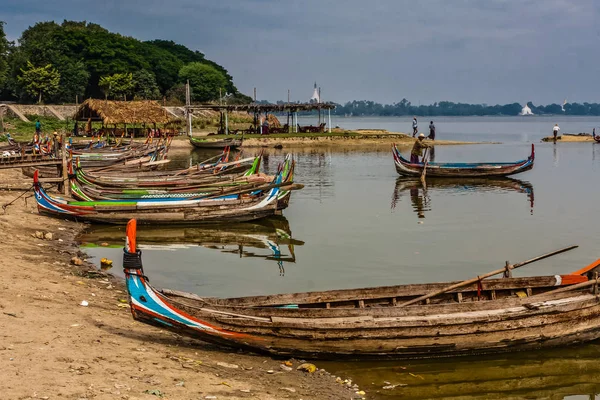 Fish boats near U Bein Bridge on Taung Tha Man Lake, Amarapura, Myanmar