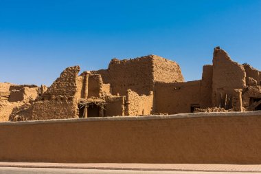Terk edilmiş geleneksel Arap çamur tuğla evler, al Majmaah, Suudi Arabistan