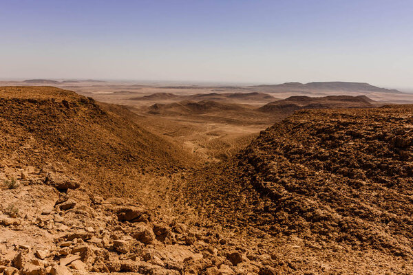 A desert view from the rocky plateau east of Riyadh