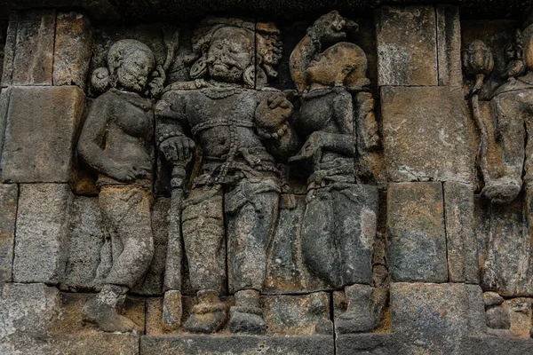 Ein Fragment Der Wandgravuren Des Borobudur Tempels Yogyakarta Indonesien — Stockfoto