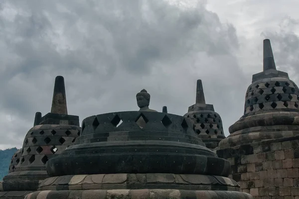 Perforované Stupy Vrcholu Chrámu Borobudur Yogyakarta Indonésie — Stock fotografie