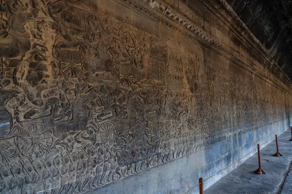 Een Fragment Van Muur Gravures Van Angkor Wat Siem Reap — Stockfoto