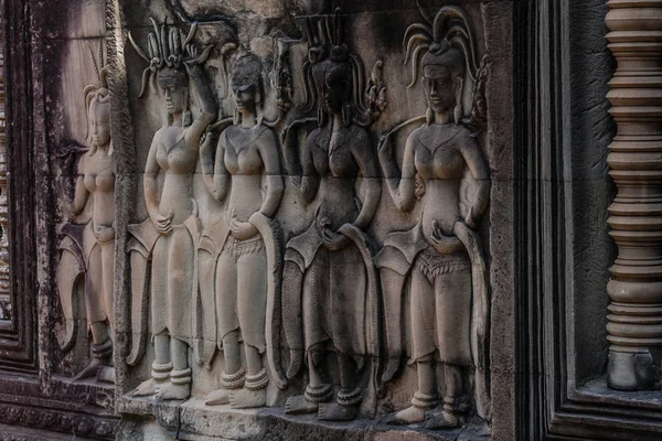 Ein Fragment Von Wandschnitzereien Die Devatas Angkor Wat Siem Reap — Stockfoto