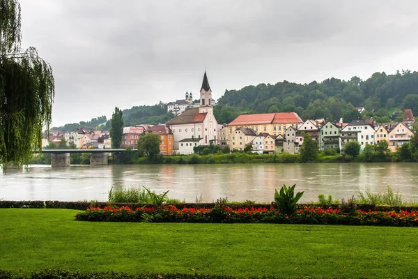 Kilátás Jobb Partján Inn River Passau Németország — Stock Fotó