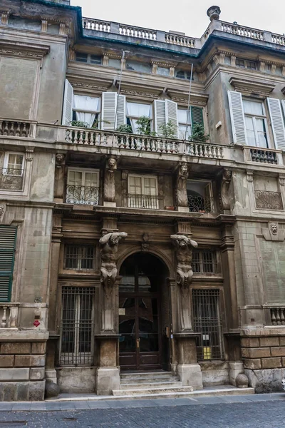 Una Fachada Decorada Antiguo Edificio Génova — Foto de Stock