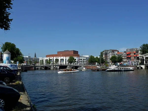 Amstel River Blauwbrug Národní Operní Dům Amsterdam — Stock fotografie